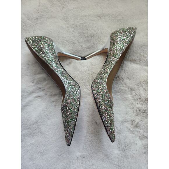 NWD JIMMY CHOO ROMY 85 Pumps Glitter Size EU 38 Green Silver - Picture 3 of 11